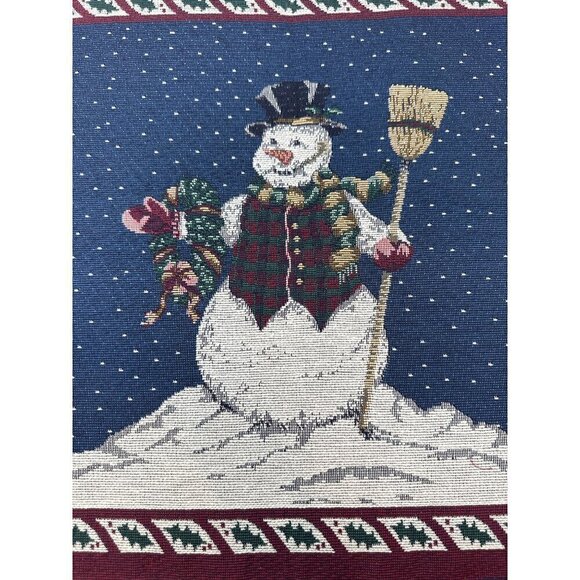 Vintage Snowman Tapestry Pillow Panel 18in Holiday Christmas Decor Winter Blue - Picture 8 of 15